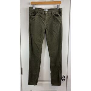 LOFT Women's Modern Skinny Green Corduroy Pants Zipper Leg Details Size 27 / 4